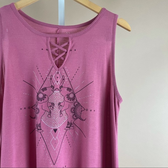 Wound Up XXL 2X Boho Hippie Elephant Flowy Lace Tank Top - Picture 6 of 6